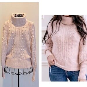 Rachel Parcell Women's Pink Turtleneck Cozy Sweater